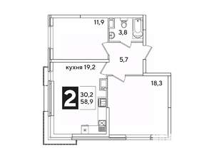 2-к квартира, вторичка, 59м2, 14/16 этаж