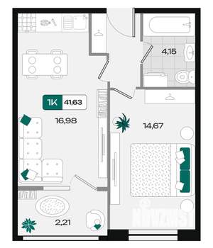 1-к квартира, вторичка, 42м2, 3/18 этаж