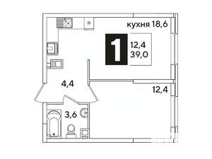 1-к квартира, вторичка, 39м2, 6/16 этаж