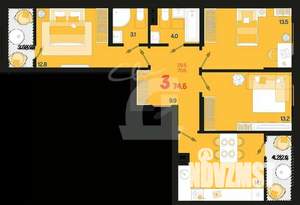 3-к квартира, вторичка, 75м2, 4/18 этаж