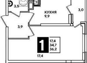 1-к квартира, вторичка, 34м2, 12/24 этаж