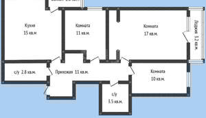3-к квартира, вторичка, 74м2, 1/7 этаж
