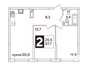 2-к квартира, вторичка, 58м2, 11/16 этаж