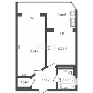 1-к квартира, вторичка, 35м2, 4/16 этаж