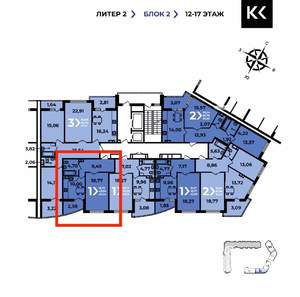 1-к квартира, вторичка, 45м2, 16/19 этаж