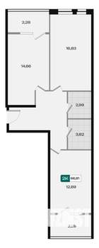 2-к квартира, вторичка, 67м2, 18/18 этаж