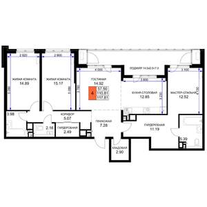 4-к квартира, строящийся дом, 118м2, 16/16 этаж