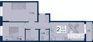 2-к квартира, вторичка, 58м2, 2/18 этаж