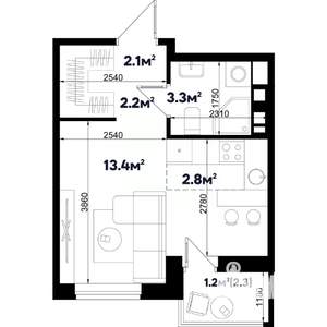 1-к квартира, строящийся дом, 25м2, 6/9 этаж