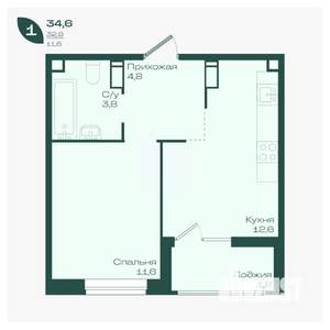 1-к квартира, вторичка, 35м2, 12/18 этаж