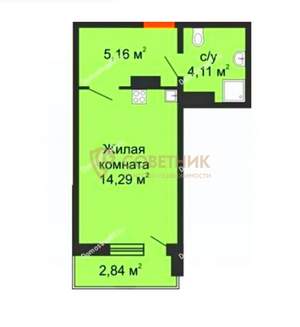 Студия квартира, вторичка, 24м2, 9/14 этаж