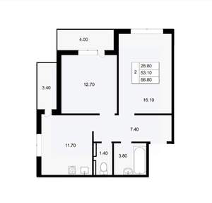 2-к квартира, вторичка, 57м2, 5/18 этаж