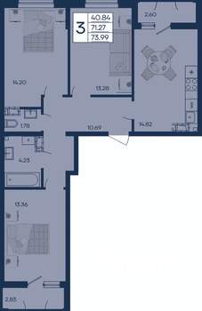 3-к квартира, вторичка, 74м2, 10/18 этаж