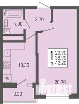 1-к квартира, вторичка, 42м2, 14/22 этаж