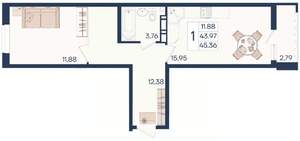 1-к квартира, вторичка, 45м2, 6/18 этаж