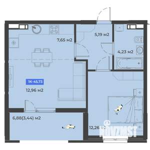 1-к квартира, строящийся дом, 46м2, 5/5 этаж