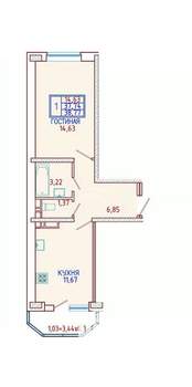 1-к квартира, вторичка, 38м2, 12/18 этаж
