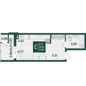 Студия квартира, вторичка, 26м2, 6/18 этаж