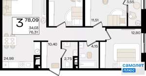 3-к квартира, вторичка, 78м2, 4/18 этаж