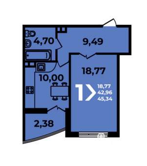 1-к квартира, сданный дом, 45м2, 16/19 этаж
