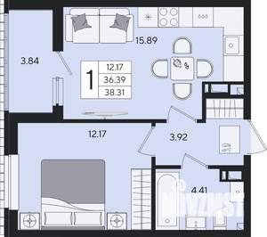1-к квартира, вторичка, 38м2, 5/8 этаж