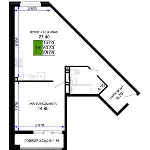 1-к квартира, вторичка, 55м2, 9/12 этаж