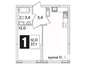 1-к квартира, вторичка, 37м2, 10/16 этаж