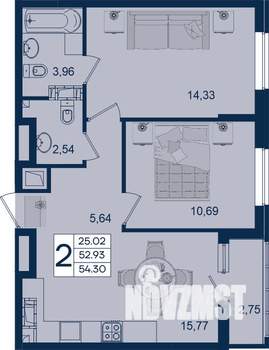 2-к квартира, вторичка, 54м2, 17/18 этаж