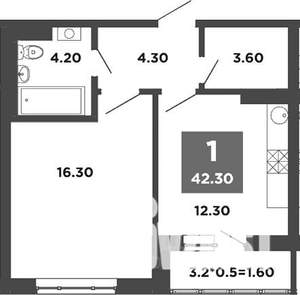 1-к квартира, вторичка, 42м2, 4/20 этаж