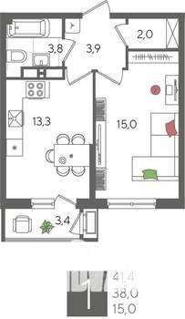 1-к квартира, вторичка, 41м2, 20/24 этаж