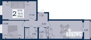 2-к квартира, вторичка, 58м2, 4/18 этаж