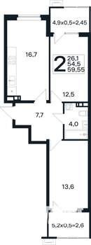 2-к квартира, вторичка, 60м2, 2/4 этаж