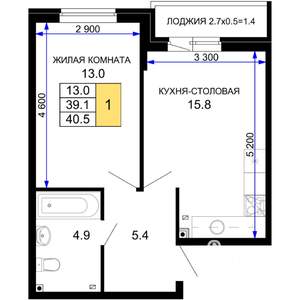 1-к квартира, вторичка, 41м2, 2/16 этаж
