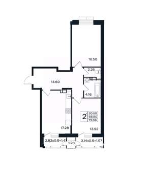 2-к квартира, вторичка, 73м2, 10/12 этаж