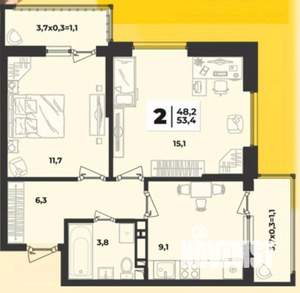 2-к квартира, вторичка, 54м2, 7/9 этаж