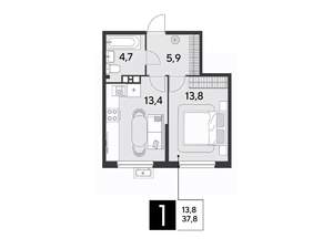 1-к квартира, строящийся дом, 38м2, 3/18 этаж