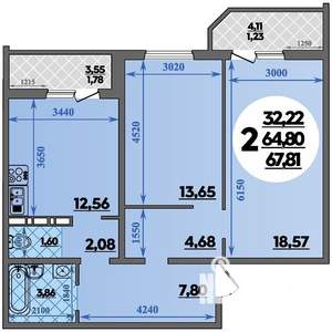 2-к квартира, строящийся дом, 68м2, 15/16 этаж