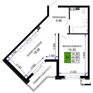 1-к квартира, вторичка, 47м2, 1/12 этаж