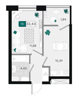 1-к квартира, вторичка, 32м2, 5/18 этаж