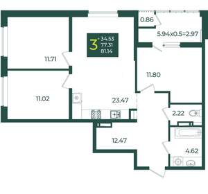 3-к квартира, вторичка, 81м2, 10/18 этаж