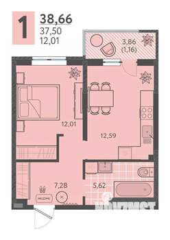 1-к квартира, вторичка, 39м2, 13/18 этаж