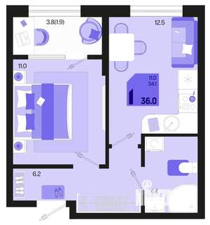 1-к квартира, вторичка, 36м2, 2/18 этаж