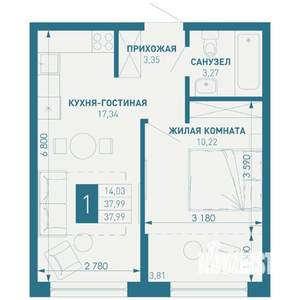 1-к квартира, строящийся дом, 38м2, 16/18 этаж