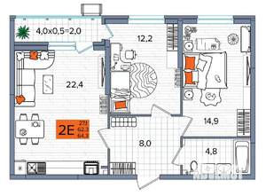 2-к квартира, вторичка, 64м2, 2/16 этаж