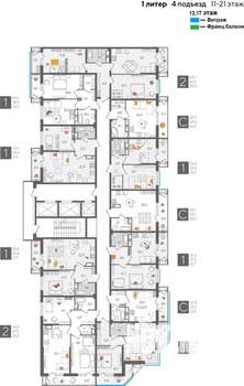 2-к квартира, строящийся дом, 69м2, 17/24 этаж