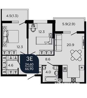 3-к квартира, вторичка, 70м2, 17/24 этаж