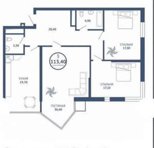 3-к квартира, вторичка, 114м2, 16/25 этаж