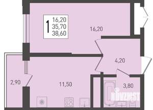 1-к квартира, строящийся дом, 39м2, 2/24 этаж
