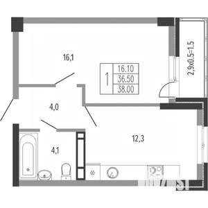 1-к квартира, вторичка, 39м2, 11/15 этаж