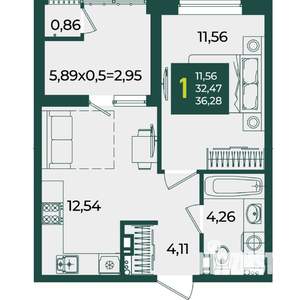 1-к квартира, вторичка, 36м2, 16/18 этаж